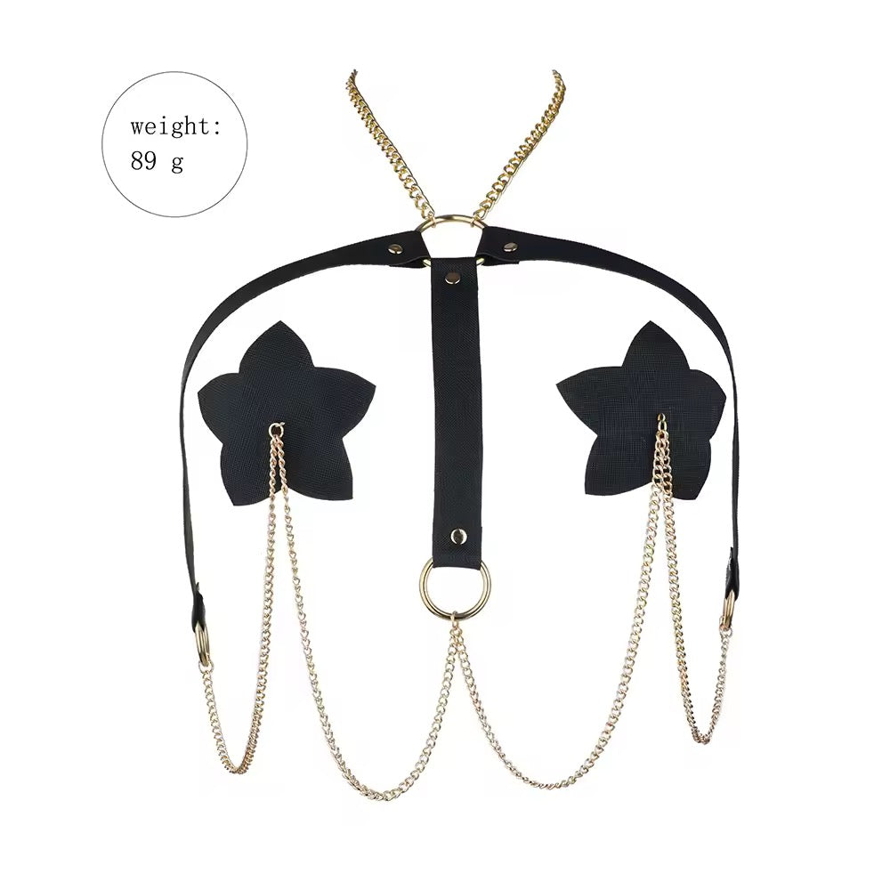 Tapa-Seios Estrela com Harness e Correntes - Domínio e Sedução em Um Só Look