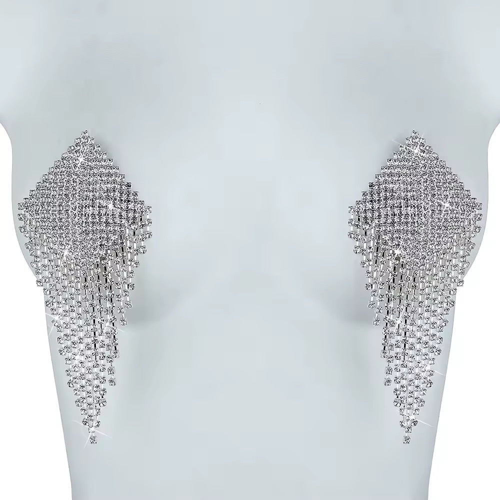 Tapa-Seios Gota de Cristal com Corpo de Strass - Luxo Máximo e Impacto Visual