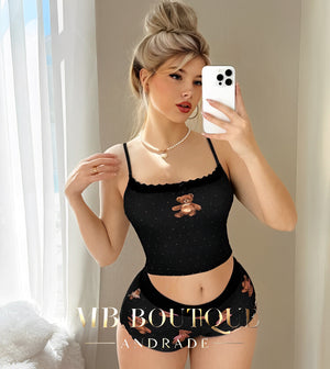 Baby Doll Preto com Estampa de Ursinhos - Conforto com toque divertido