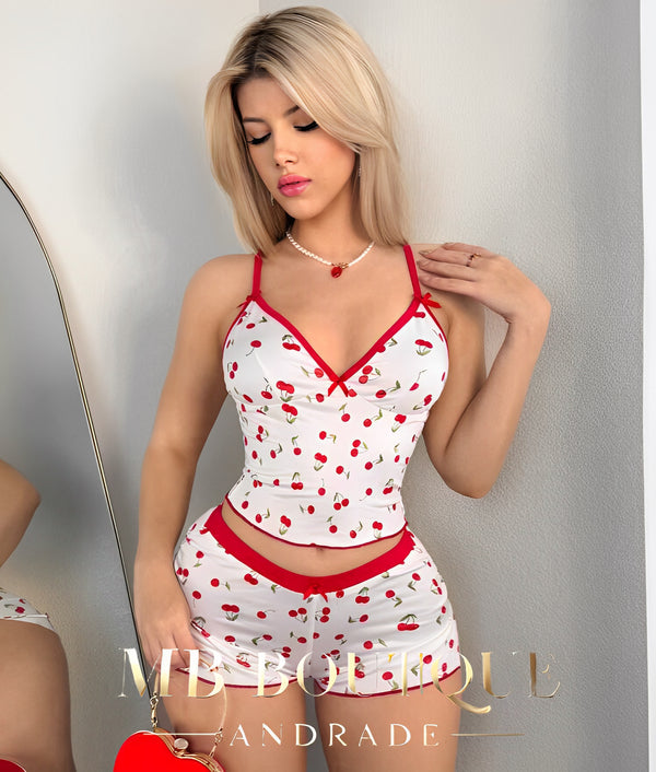 Baby Doll Estampa de Cerejas - Doçura e frescor em cada detalhe