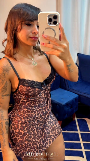 Camisola Sensual Animal Print com Renda (P ao GG)