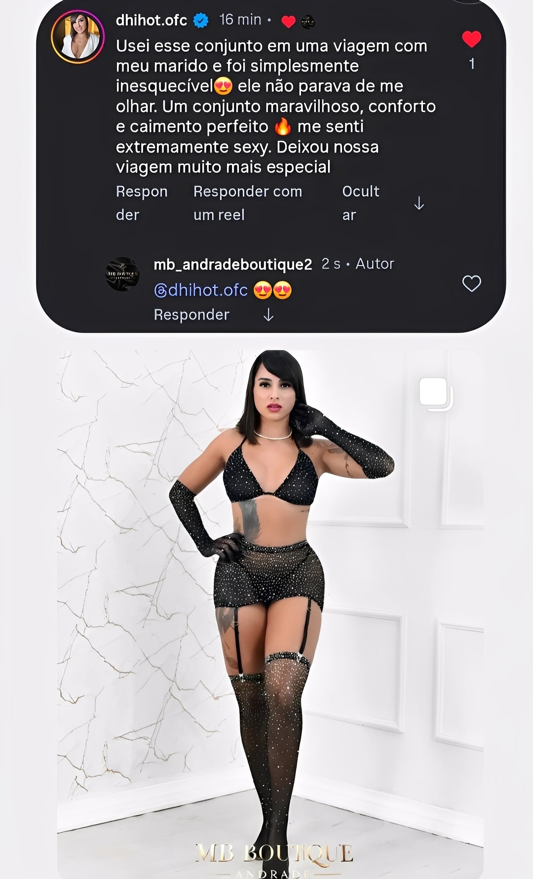 Conjunto Sensual Preto com Brilho e Strass - Inclui Meia 7/8, Top, Calcinha, Saia e Luvas