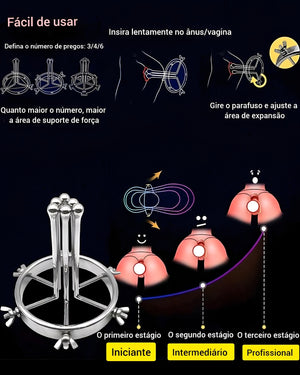 Dilatador Anal e Vaginal Ajustável em Aço Inoxidável - Expansor BDSM de Metal