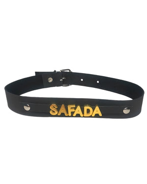 Gargantilha de Couro Preto com Palavras em Metal Dourado - Sexy, Safada, Putinha, Submissa e Sou Sua
