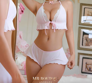 Baby Doll Rosa Feminino com Babado - Lingerie , Romântica e