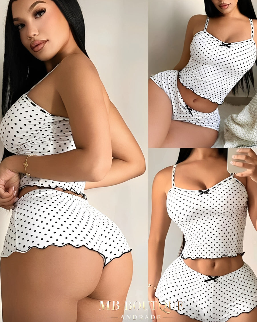 Baby Doll Poá Feminino Curto em Microfibra
