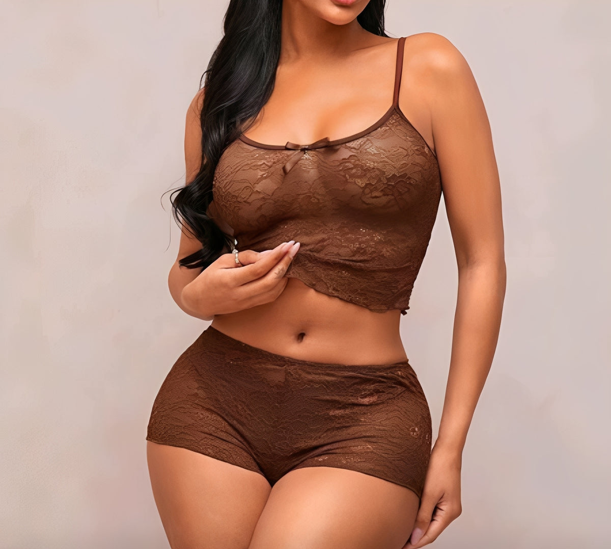 BabyDoll de Renda Chocolate Feminino