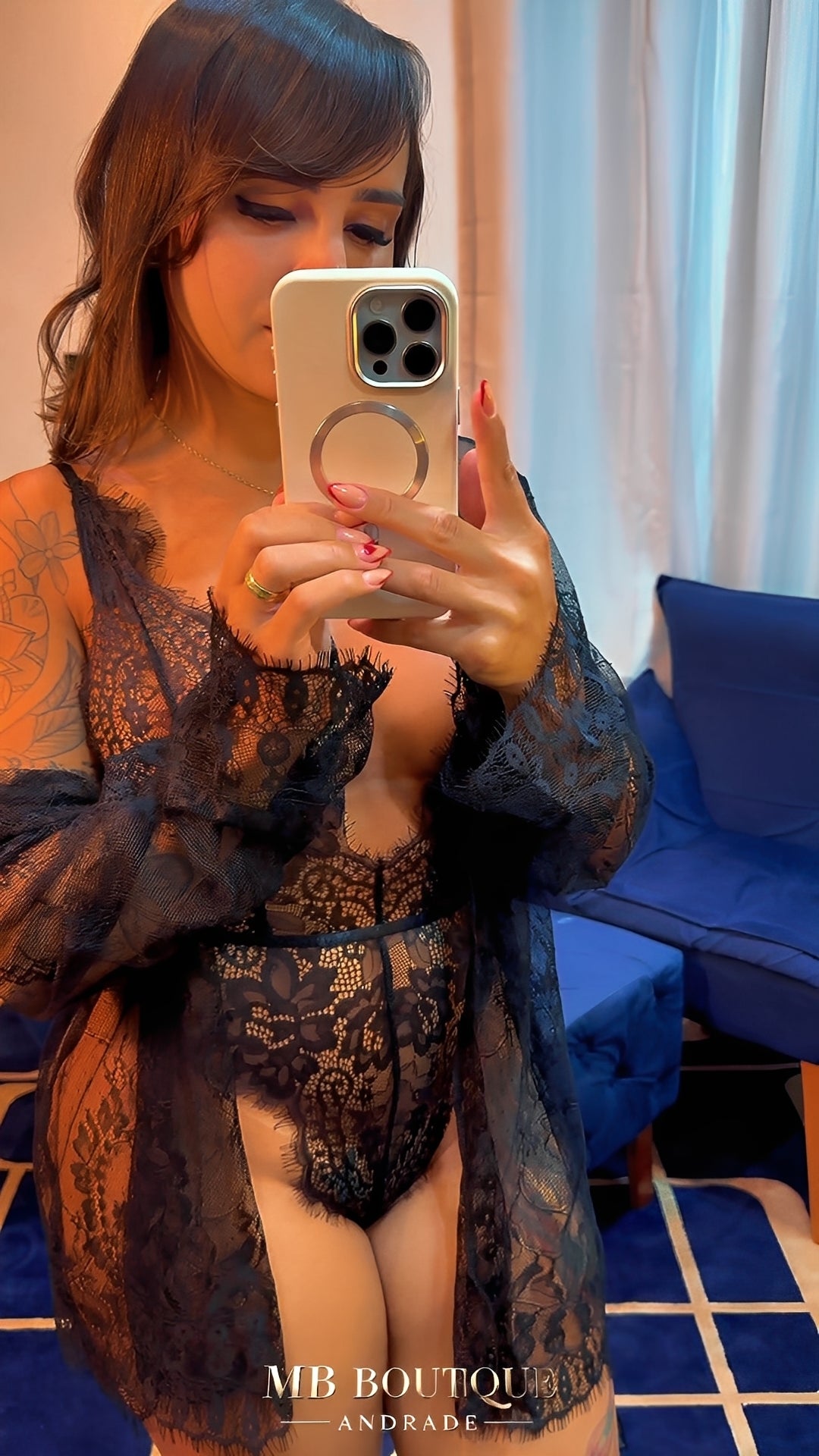 Body de Renda com Robe Feminino e Cinto de Cetim - P ao GG