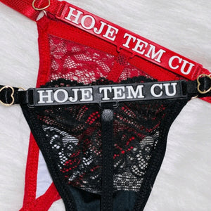 Calcinha Fio Dental Feminina em Renda com Regulagem Preta ou Vermelha - P ao GG