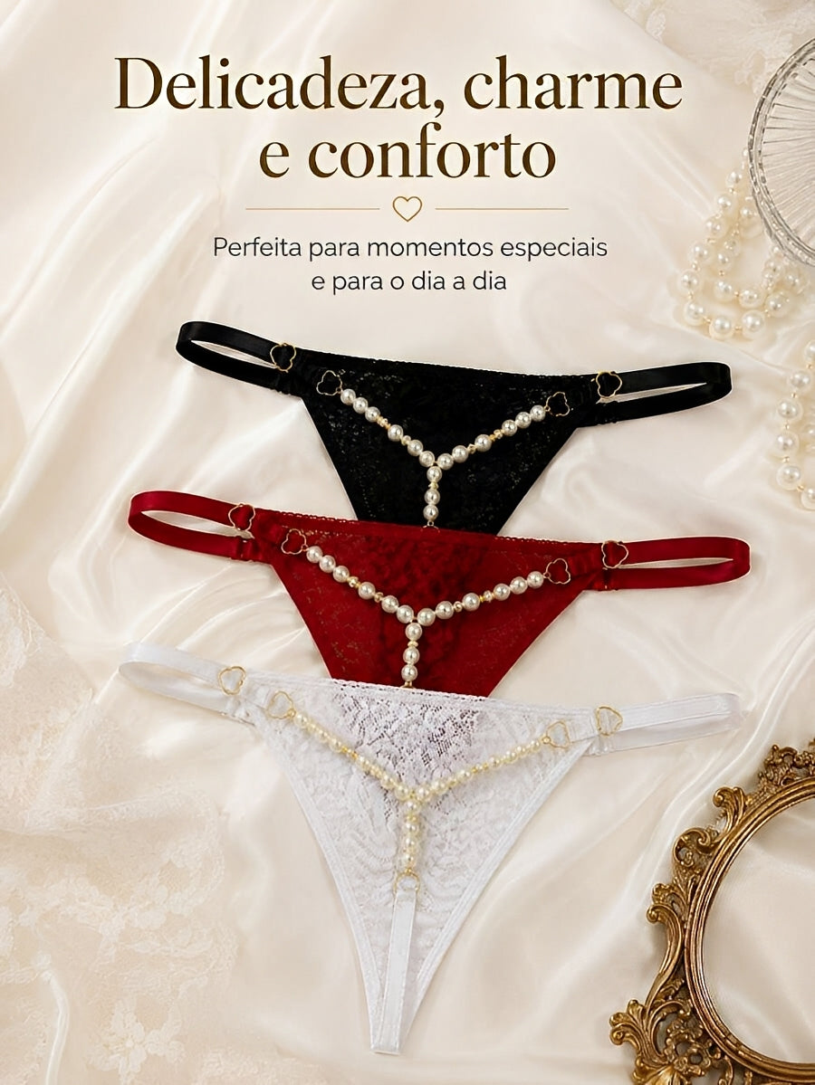 Kit 3 Calcinhas de Renda com Pérola e Regulagem de Coração — MB Andrade Boutique — foto 2