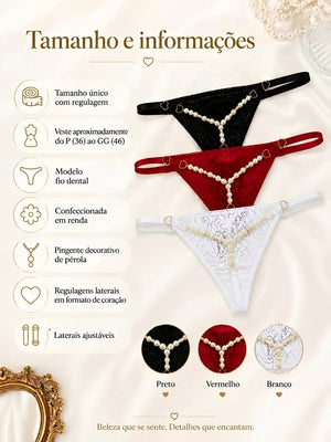 Kit 3 Calcinhas de Renda com Pérola e Regulagem de Coração — MB Andrade Boutique — foto 5