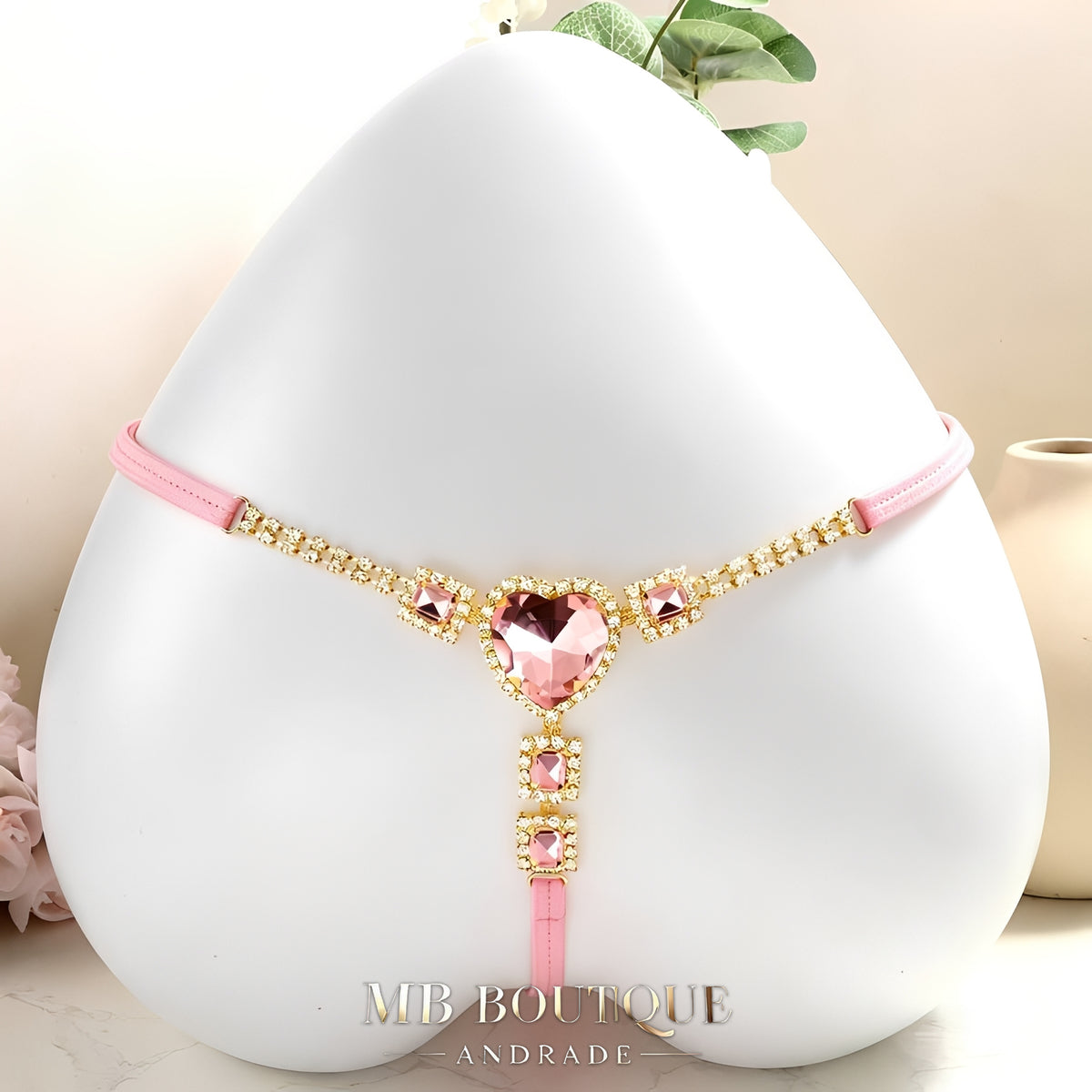 Calcinha Rosa com Coração e Strass Dourados — foto 2