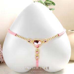 Calcinha Rosa com Coração e Strass Dourados — foto 2