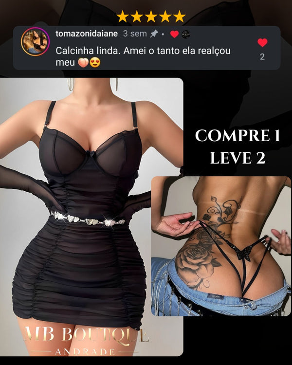 Camisola Preta com Luvas e Calcinha + calcinha