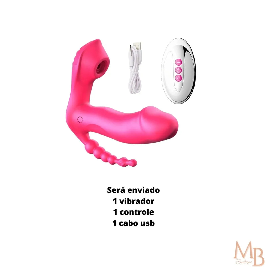 Suck 3 em 1 - Vibrador Sugador 3 em 1 com Controle Remoto – Estimula Clitóris, Ponto G e Ânus