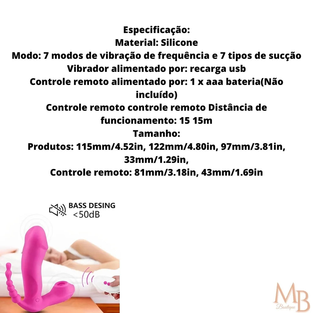 Suck 3 em 1 - Vibrador Sugador 3 em 1 com Controle Remoto – Estimula Clitóris, Ponto G e Ânus
