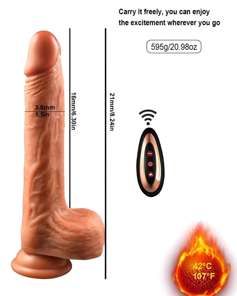 Pênis Realístico com Controle Remoto, Aquecimento e Movimento Telescópico – Silicone Premium