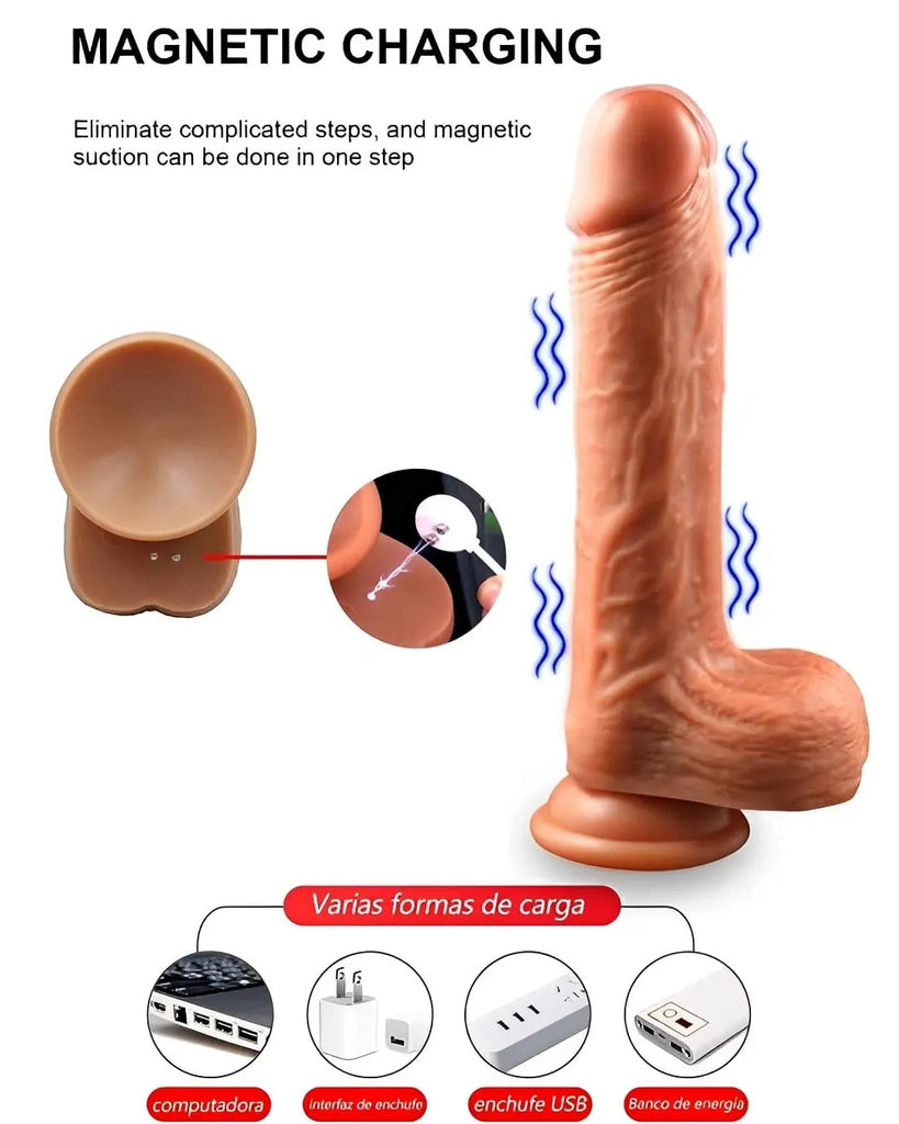 Pênis Realístico com Controle Remoto, Aquecimento e Movimento Telescópico – Silicone Premium