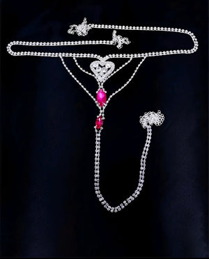 Calcinha Luxo com detalhes em strass rosa (contém regulagem na lateral)