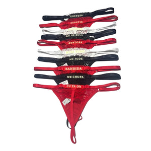 Calcinha de Renda Fio Dental com Regulagem e Estampa Neon