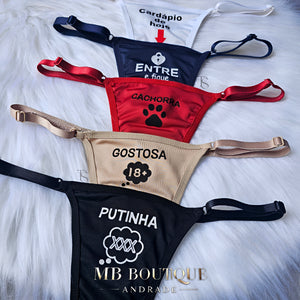 Kit com 4 Calcinhas Fio Dental com Frases e Laterais Reguláveis