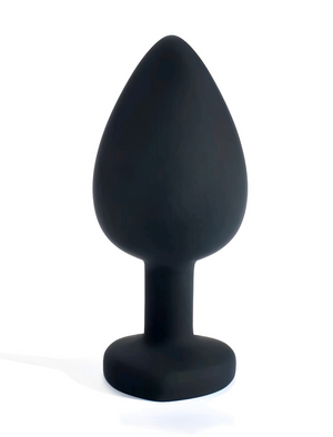 Plug Anal Preto de Silicone com Joia Vermelha em Formato de Coração – Tamanho Único