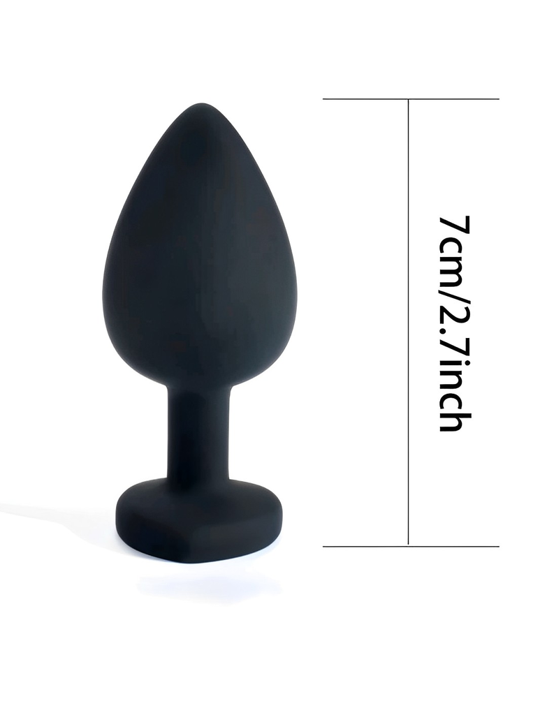 Plug Anal Preto de Silicone com Joia Vermelha em Formato de Coração – Tamanho Único