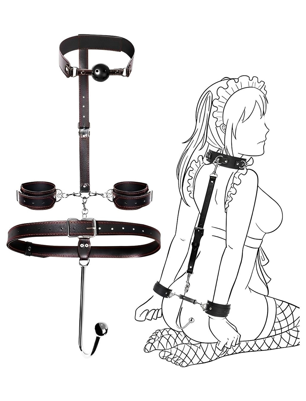Kit Bondage Preto com Algema, Coleira, Mordaça e Plug Anal – Fetiche e Prazer Completo