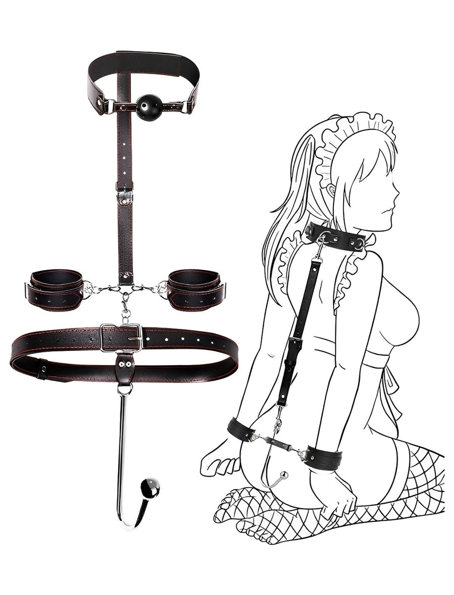 Kit Bondage Preto com Algema, Coleira, Mordaça e Plug Anal – Fetiche e Prazer Completo