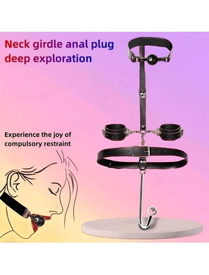 Kit Bondage Preto com Algema, Coleira, Mordaça e Plug Anal – Fetiche e Prazer Completo