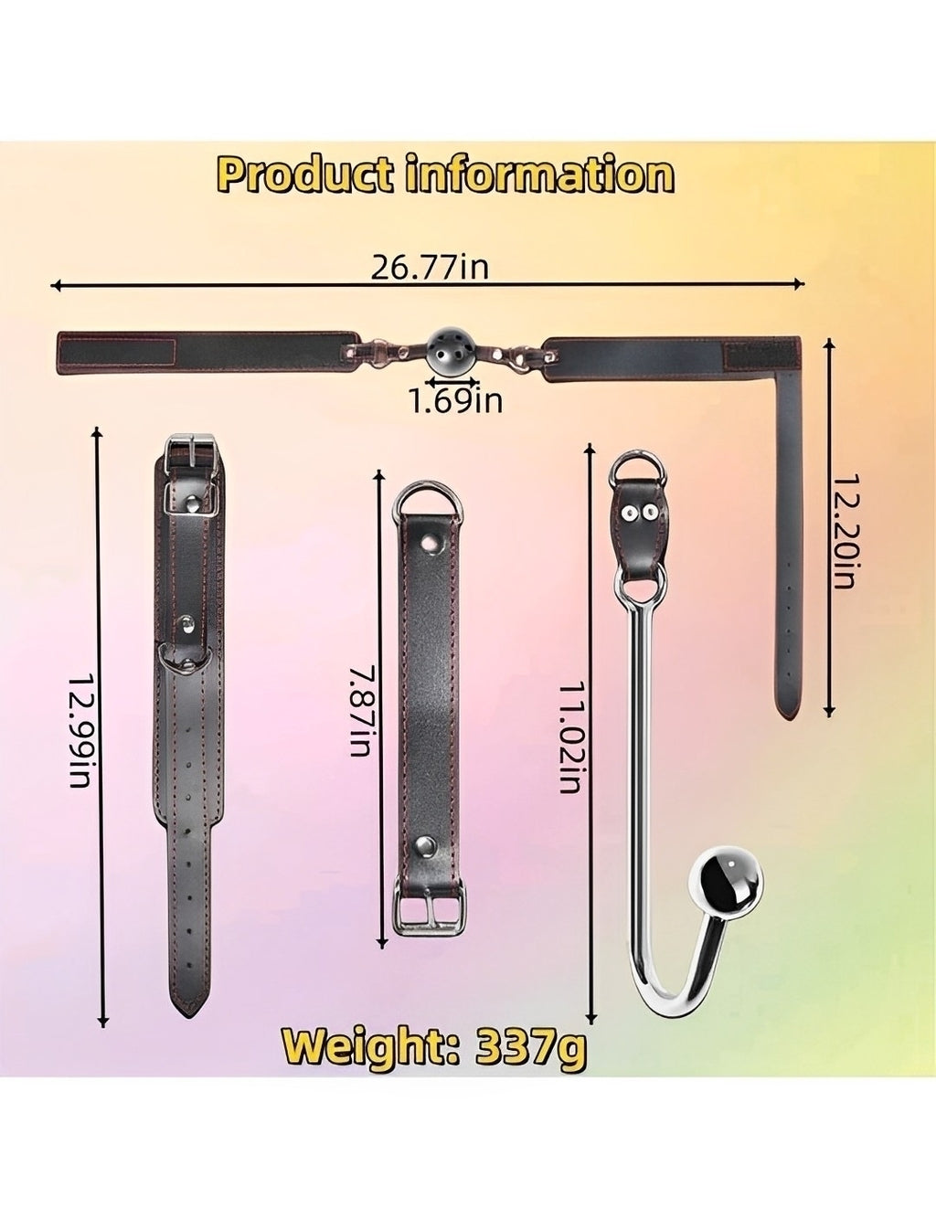 Kit Bondage Preto com Algema, Coleira, Mordaça e Plug Anal – Fetiche e Prazer Completo