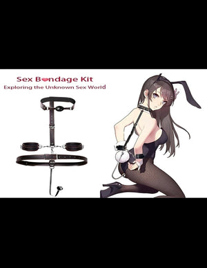 Kit Bondage Preto com Algema, Coleira, Mordaça e Plug Anal – Fetiche e Prazer Completo