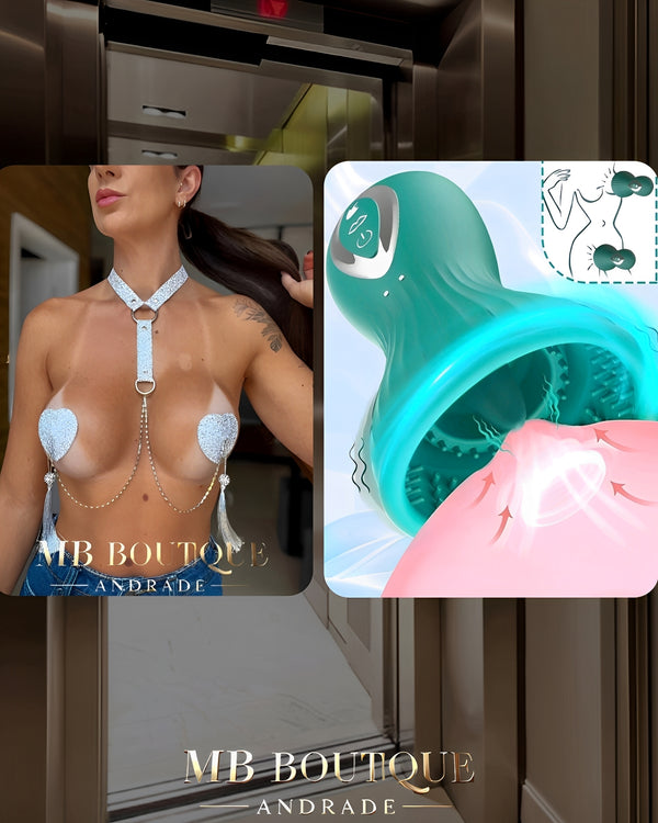 Kit Segredo no Elevador – Tapa Seios com Gargantilha + Vibrador de Sucção com 7 Modos