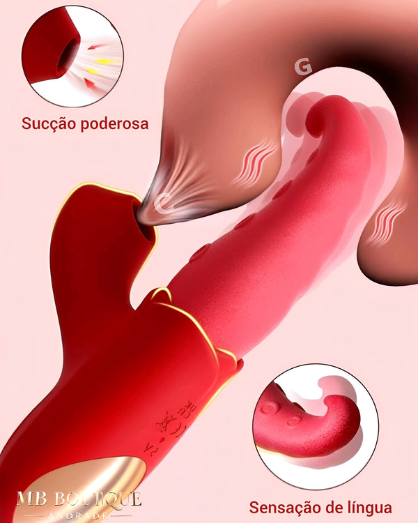 Vibrador Sucção e Língua Estimuladora com 10 Vibrações – Estimulador Clitoriano e Ponto G em Silicone Soft, Recarregável e à Prova D’Água