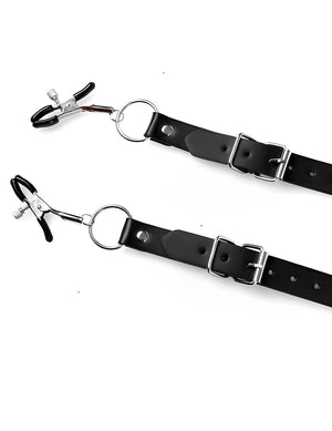 Acessório BDSM – Presilhas Ajustáveis para Seios e Clitóris em Couro PU