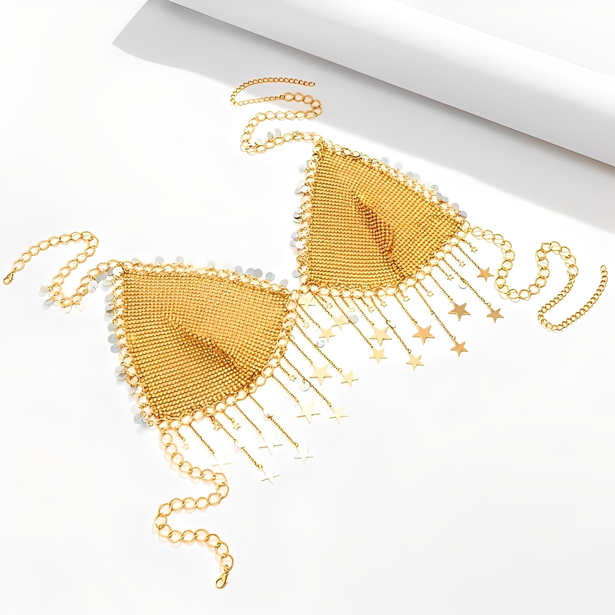 Top Chain Brilho Estrelado em Metal Dourado e Prata – Lingerie Fashion Exclusiva, Sexy e Ousada