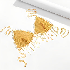 Top Chain Brilho Estrelado em Metal Dourado e Prata – Lingerie Fashion Exclusiva, Sexy e Ousada