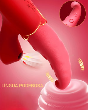 Vibrador Sucção e Língua Estimuladora com 10 Vibrações – Estimulador Clitoriano e Ponto G em Silicone Soft, Recarregável e à Prova D’Água