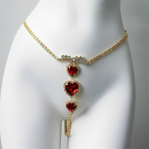 Calcinha Fio Dental em Strass Prata e Dourado com Corações - Lingerie Sensual de Luxo Ajustável P ao GG