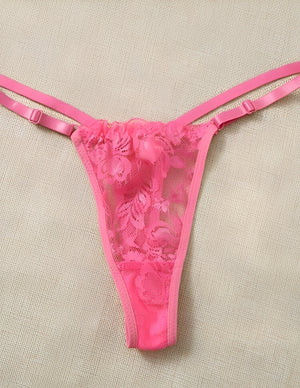 Calcinha Fio Dental Sensual com Alça Transparente Regulável – Lingerie Feminina Preta, Branca e Vermelha P ao GG