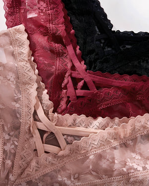 Calcinha Confortável Rendada com Tiras Cruzadas - Lingerie Sensual Feminina Rose, Preta ou Vermelha