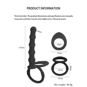 Colar Peniano Preto com Estimulador Anal – Silicone Macio para Dupla Penetração