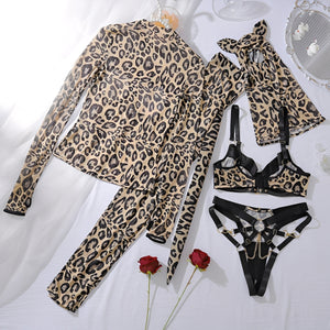 Fantasia de Onça Sexy com Máscara, Cauda e Conjunto Lingerie Animal Print – Conjunto Erótico Feminino Exclusivo