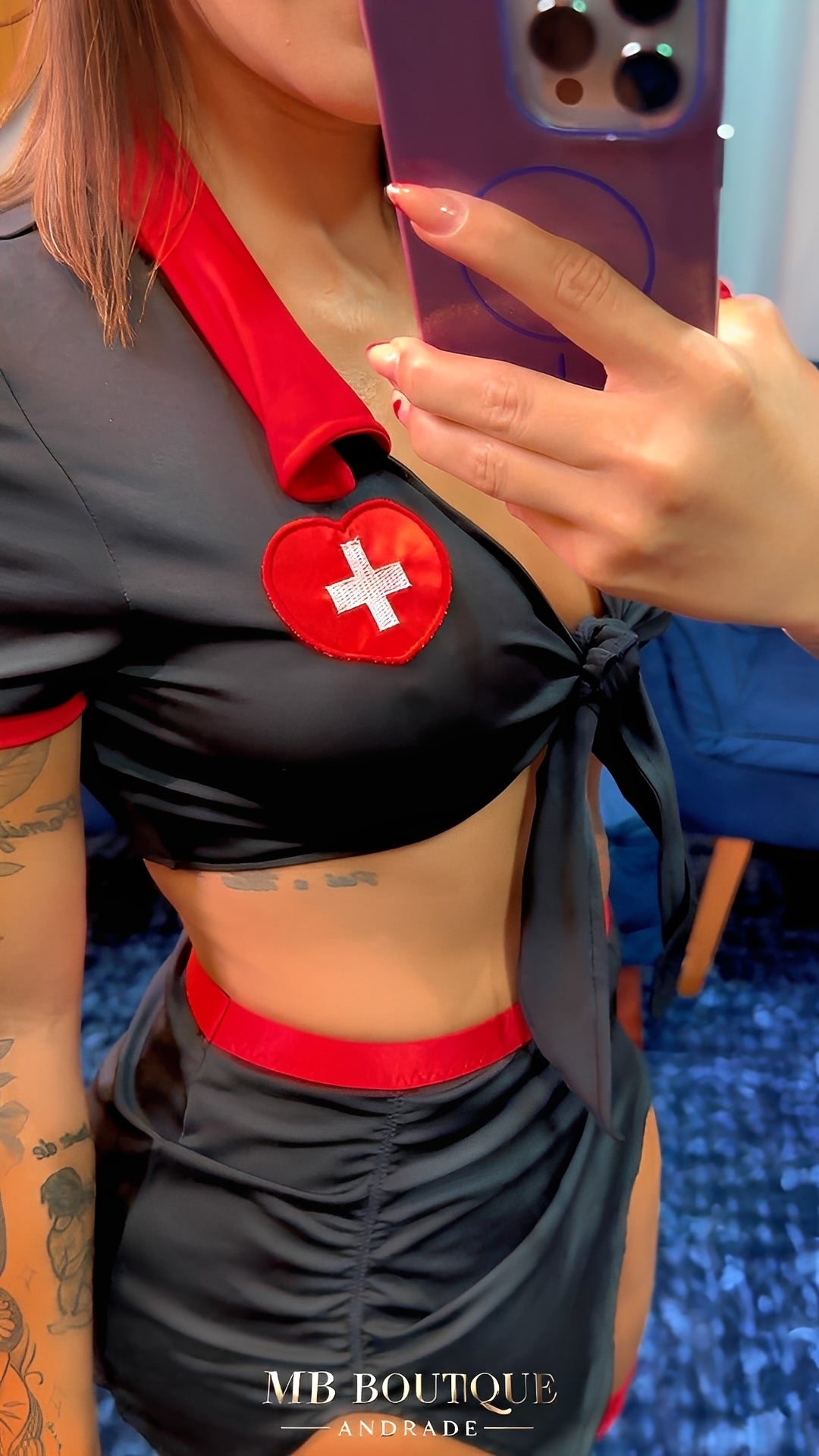 Fantasia de Enfermeira Sensual Feminina Completa com Saia, Meias e Tiara – Lingerie Temática Sem Bojo e Sem Aro