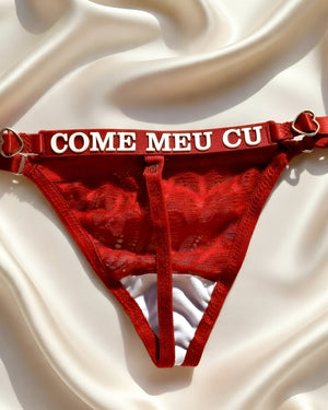Calcinha Fio Dental Feminina em Renda com Regulagem Preta ou Vermelha - Lingerie Sensual Ajustável P ao GG, Confortável e Modeladora