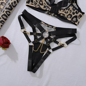 Fantasia de Onça Sexy com Máscara, Cauda e Conjunto Lingerie Animal Print – Conjunto Erótico Feminino Exclusivo