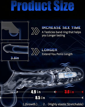 Extensor Transparente com Vibração - Toque Macio, Tamanho Extra e Experiência Intensa