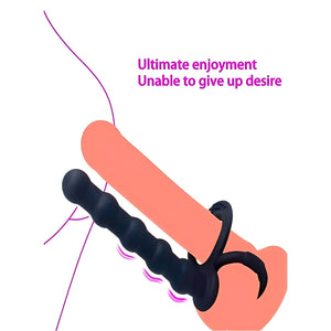 Colar Peniano Preto com Estimulador Anal – Silicone Macio para Dupla Penetração