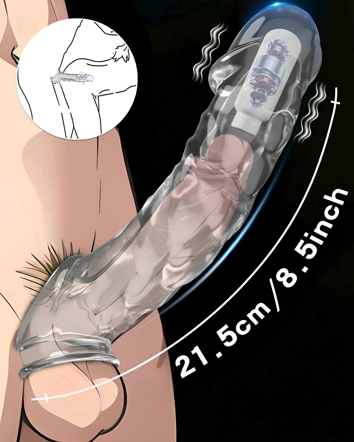 Extensor Transparente com Vibração - Toque Macio, Tamanho Extra e Experiência Intensa