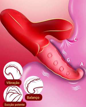 Vibrador Sucção e Língua Estimuladora com 10 Vibrações – Estimulador Clitoriano e Ponto G em Silicone Soft, Recarregável e à Prova D’Água